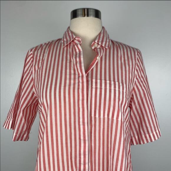 ANTHROPOLOGIE Isabella Sinclair Wellesley Pink White Striped Button Down Blouse - Picture 5 of 8